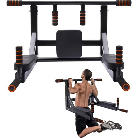 4 in 1 Klimmzugstange Zur Wandmontage, 95x77CM Multigriff Klimmzugstange Dip Station Wandmontagen Multifunktionale Kraftstation Bauchmuskeltrainer Edelstahl Trainings Halterung für Büro Fitnessraum (1/5)