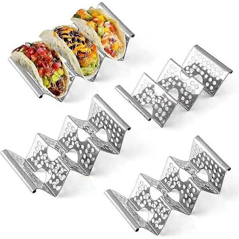 KLVGTIFS PU - Présentoir à tacos, lot de 4 supports en acier inoxydable avec poignée, plateau pouvant contenir jusqu'à 3 tacos (1/5)