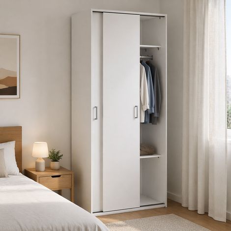Dmora - Armario 2 puertas Cindy, Muebles de dormitorio, Vestidor, Armario de ropa, 78x48 h175 cm, Blanco (1/5)