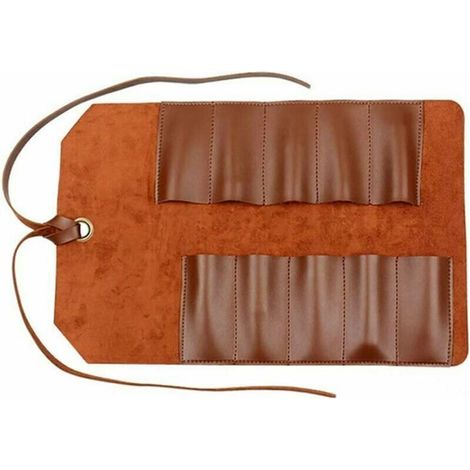 Sac Rouleau À Outils - Cuir Souple - 10 Poches - 25,4 x 39,4 cm - Pour Bricolage Menuiserie Automobile - 1 Pièce (1/5)