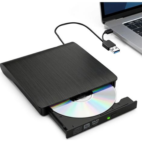 Lecteur CD/DVD Externe pour PC USB 3.0 et Type C Lecteur Portable CD/DVD +/-RW Drive pour Ordinateur Portable Bureau PC et Mac OS Compatible avec Windows/MacOS/Laptop/Desktops/Linux (1/5)