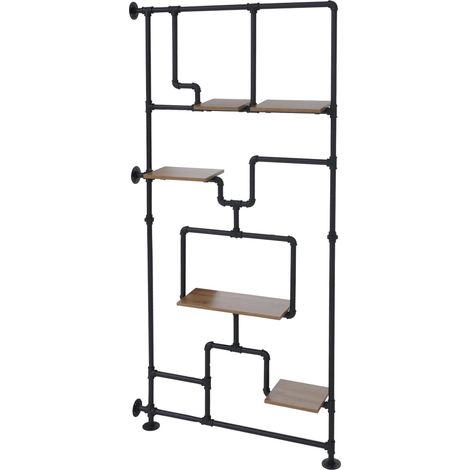 Divisorio con ripiani HHG-617, scaffale da soggiorno, metallo industriale melaminico MVG 203x100x20 cm, marrone