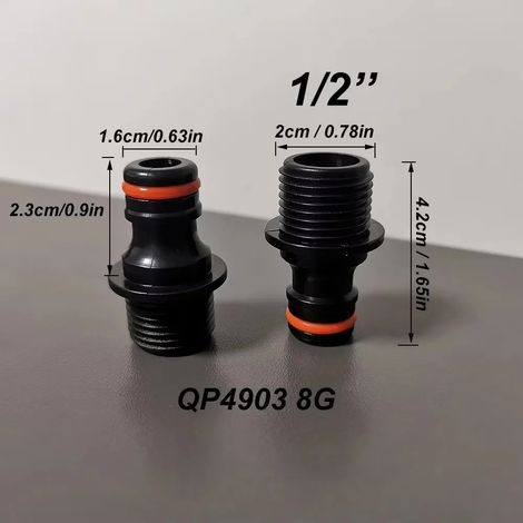 Raccord de robinet en laiton (20 mm - voir illustration) pour tuyau d'arrosage en plastique, filetage extérieur noir, insertion rapide. (1/5)