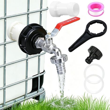 1000 L 3/4" Messing IBC Tankadapter, IBC Container Zubehör, mit Schlüsseln für Fassdeckel, für Wasserhähne und Bewässerungsschläuche. (1/5)