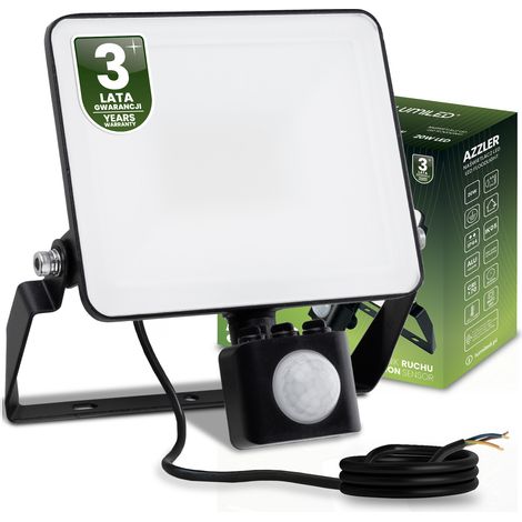 Foco LED Azzler 20W 2400lm 4000K IP44 para exteriores, tipo halógeno, con sensor de movimiento, color negro, Lumiled (1/5)