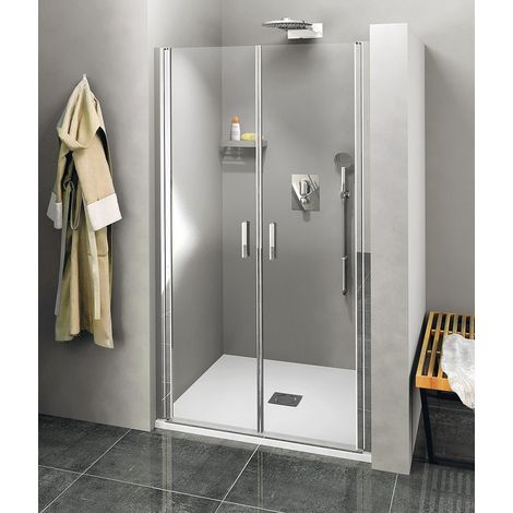 Polysan Zoom - Porte de douche à deux battants 90 cm, aluminium poli/verre transparent ZL1790 (1/2)