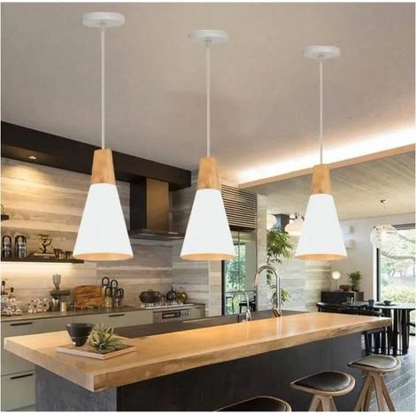 kawoo 3pcs Lampe Suspension Industrielle Moderne Blanc,E27 Lustre Suspension Luminaire Retro Style Edison pour Salon Chambre (1/4)
