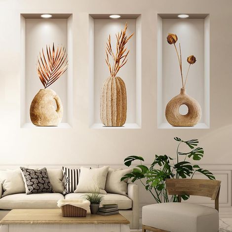 CCYKXA 3-teiliges Wandaufkleber-Set fürs Wohnzimmer, 3D-Vasen-Wandaufkleber, geeignet für dekorative Blumen-Wandtattoos fürs Wohnzimmer (1/5)