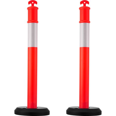 Lot de 2 poteaux de signalisation routière, cônes de 1140 mm à base lestable et bandes réfléchissantes, chantiers, rouge (1/5)