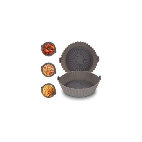 Lot de 2 paniers en silicone pour friteuse à air, tapis de cuisson réutilisables, gris clair, petit (1/5)