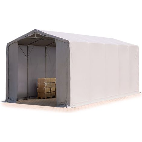 TOOLPORT Carpa almacén 5x10 m carpa industrial con 4m de altura lateral PRIMEtex PVC 2300 N ignifuga 100% impermeable gris