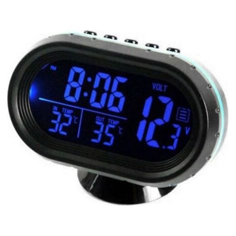 Thermometre De Voiture Horloge Numerique Dc 12V Horloge Automobile Led Lumineux Auto Double Jauge De Temperature Voltmetre Testeur De Tension, Bleu,de (1/5)