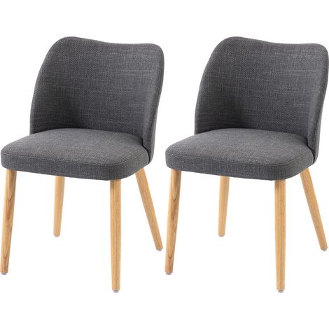 Lot de 2 chaises de cuisine nordiques, revêtues de lin, dossier incurvé, assise rembourrée, pieds en bois gris clair. (1/5)