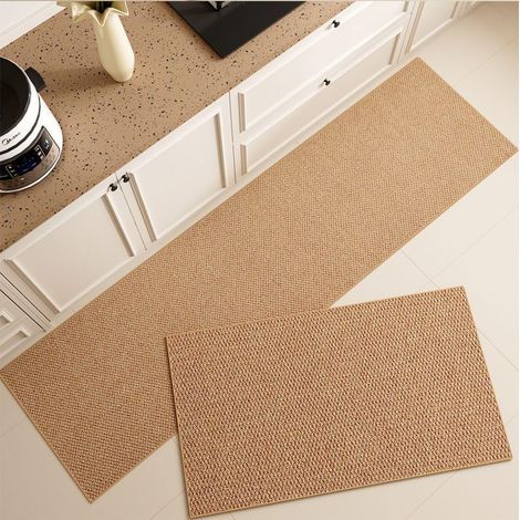 45 x 60 cm + 40 x 120 cm Lot de 2 tapis de cuisine antidérapants et lavables pour cuisine, couloir, entrée, salle à manger,marron (1/5)