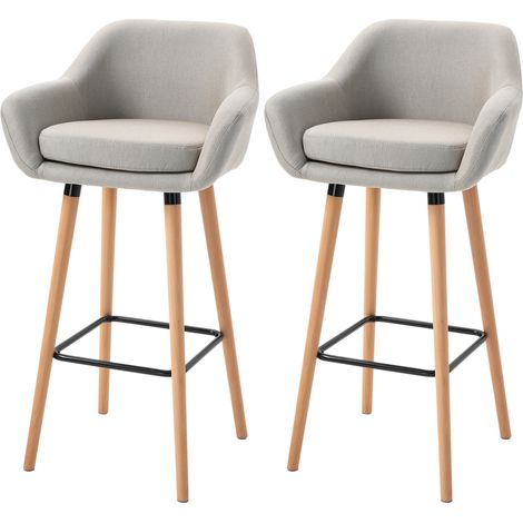 Tabourets de bar avec repose-pieds bois massif beige 55x48x100 cm lot de 2