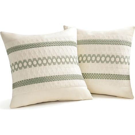 Sage Green Boho Makramé Decorative Cotton and Polyester Cushion Covers Modern and Retro Design for Sofa, Living Room, Bedroom or Chair (45 x 45 cm) (1/5)