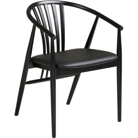 BESS-Fauteuil de table en bois massif noir et PU noir (1/5)