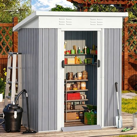 YODOLLA 3x5ft Metal Garden Storage Shed, Sliding Lockable Door,Dark Grey  Durable &long-lasting,Stable Wind Resistance,push & pull sliding door save space,ample storage space,waterproof (1/5)