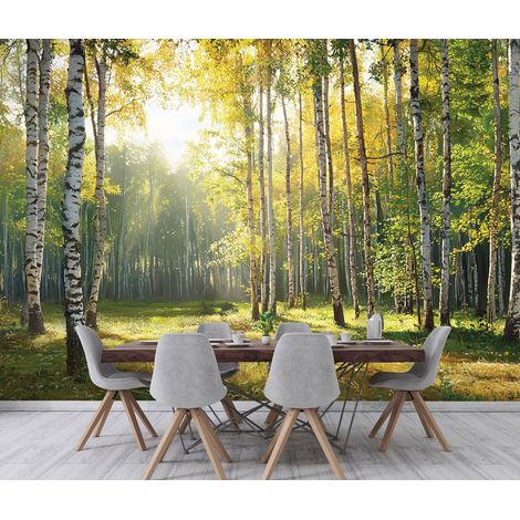 Fototapete Wald Bäume Natur Grün 3D-Optik, für Wohnzimmer und Schlafzimmer, 400 x 280 cm – Komplettset inkl. Kleister & Anleitung (1/5)