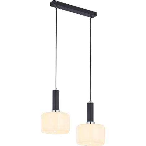 Sospensione Jupiter VANES nera 52cm 2xE27 vetro bianco