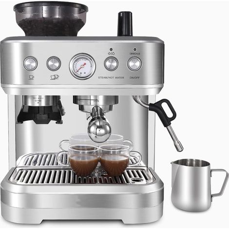 Machine à expresso argent inox 2,3 L, 15 bars, broyeur et buse mousse à lait pour cappuccino latte (1/5)