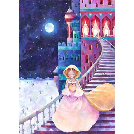 Tableau princesse & château pour chambre de fille | Tableau conte pour enfant | Tableau sur toile rose & violet chambre bébé - 0,5 x 0,7 m (1/2)