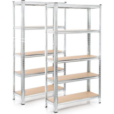 Wiltec Set 2x Schwerlastregal 180x90x45cm, 875 kg Gesamtlast, Steckregal verzinkt aus Stahl, Lastenregal mit 5 Ablagen, Werkstattregal