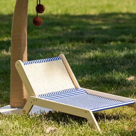 Hamac pour chat JeiibrZui - Série Chaise de plage - Lit surélevé en bois pour chat - Avec griffoir en sisal résistant - Toile naturelle et bois massif - Pour un coin de repos ensoleillé dans le salon (1/5)