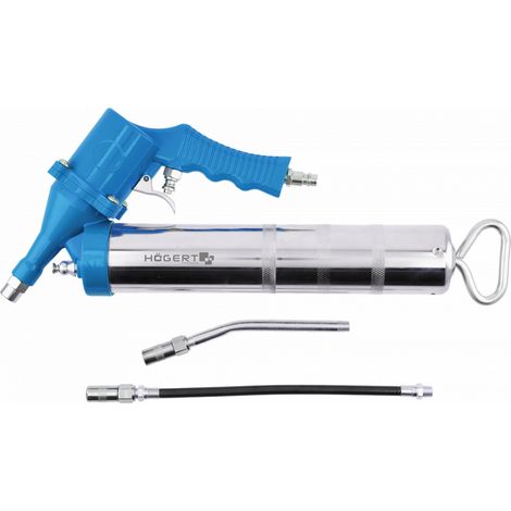 Pneumatische Fettpresse Hogert 400 ml für Kartuschen- oder Schüttfett, Hochdruck, mit starrer Düse, ideal für Werkstätten und Maschinen. (1/5)