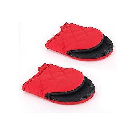 SZTXJ 1 Paar hitzebeständige Silikon-Ofenhandschuhe (kurz) bis 500 Grad, rutschfeste Oberflächen und Aufhängeschlaufe, Kochrost (Rot) (1/5)