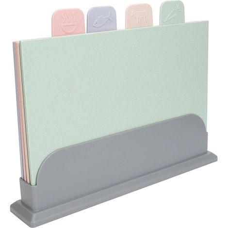 Ensemble de 4 planches à découper de couleurs différentes avec support, double face, en plastique, classées par couleur. (1/5)