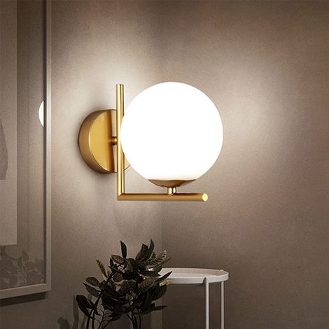 LED Applique Murale, moderne Applique Boule Murale Verre Abat-jour Boule Blanche Lampe de Mur Metal Spots Muraux Intérieur pour Chambre Couloir Cuisine Escalier. (1/5)