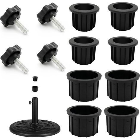Lot de 12 bagues adaptatrices pour pied de parasol pour mâts de 48 à 38 mm avec bagues de réduction pour bases et supports de parasol extérieur couleur noire (1/4)