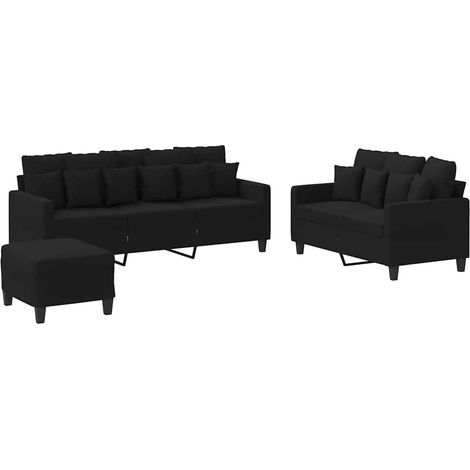 Ensemble de Canapé  Sofas 3 pcs avec coussins Noir Tissu (1/5)