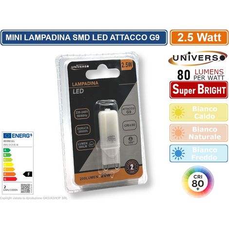 UNIVERSO G9-2.5W-O MINI LAMPADINA BULB SPOTLIGHT SMD LED 2835 G9 2.5W 200 LUMEN 3000K - 4000K - 6500K - Colore Luce:Bianco Caldo (1/3)