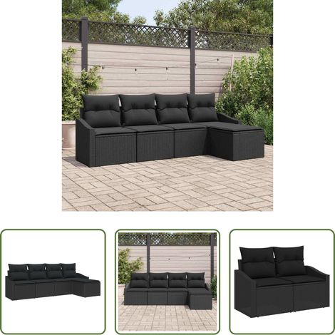 Poly Rattan - Sofa Set mit Kissen 5 pcs Schwarz Poly Rattan (1/5)