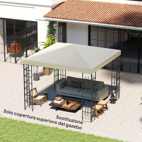 Housse de gazebo de jardin 3x3 m en tissu Oxford 600D avec trous de drainage, blanc crème (1/5)