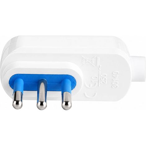 Spina Elettrica Piatta Salvaspazio Laterale 2P+T 10A 25V Max 1500W Spina Piccola 10A Bianco (1/3)
