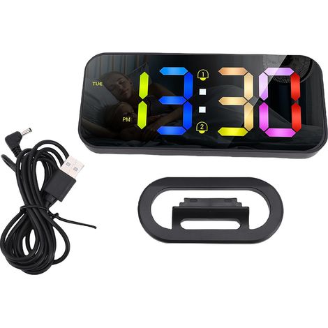Réveil numérique 12/24 heures mots de couleur Volume réglable veilleuse grande LED (1/5)