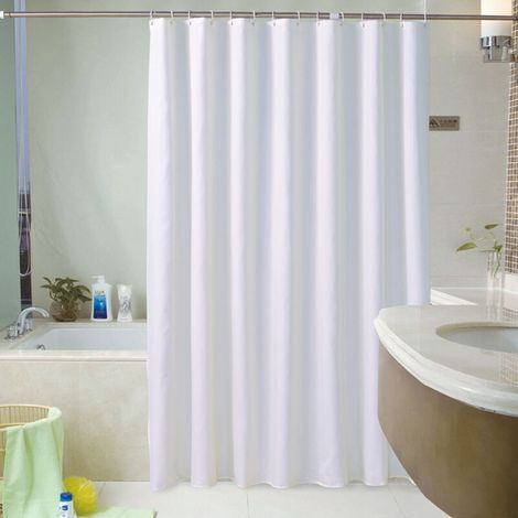 Duschvorhang 120 x 180 cm – Wasserdichter und schimmelresistenter weißer Stoff – Maschinenwaschbar – Beschwerter Saum