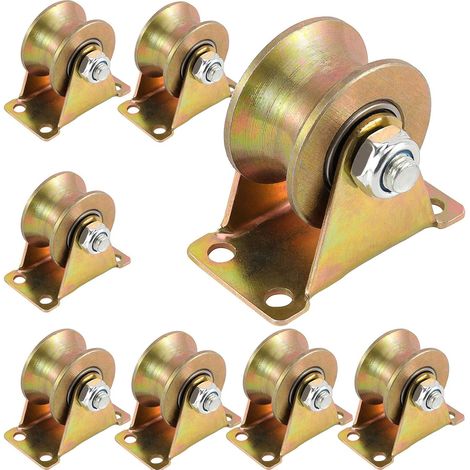 Poulies à rainure en U, roulettes pour portes coulissantes avec supports, roulettes en acier robustes, 8 pièces (1/5)