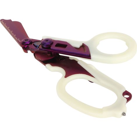 Ciseaux d'intervention d'urgence avec brise-vitre, en acier inoxydable, avec poignée en plastique lumineuse, pliables, pour usage extérieur, violets (1/5)