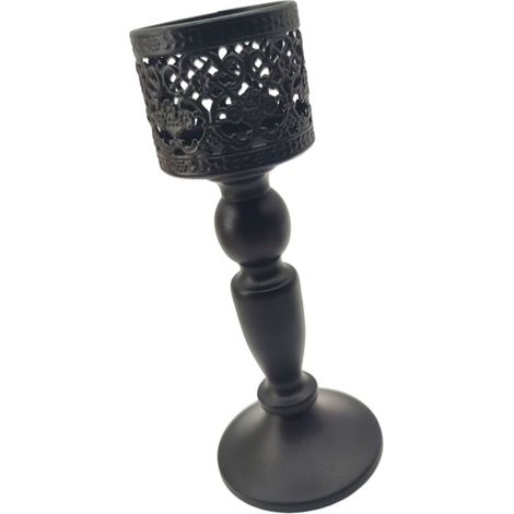 Portacandele decorativo in metallo con design traforato - Nero L