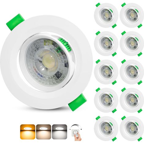 Lot de 10 Spot LED Encastrable, Dimmable, 3 Températures, IP44, Pour Salle de Bain et Salon (1/5)