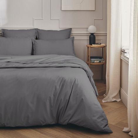Housse de Couette en Percale de Coton, Basalte, 200x200 cm (1/4)