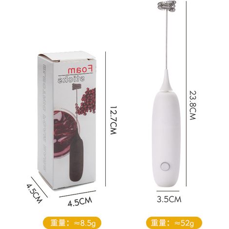 Mousseur à lait électrique portable - Tête de mélange à ressort en acier inoxydable 304 - Corps antidérapant en ABS - Facile à utiliser - Blanc