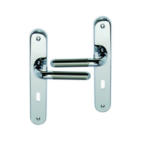 Ouvre&Déco – 2 poignées de porte intérieure en laiton chromé brillant sur plaque Clé L entraxe 195 mm, BARBARA (1/3)