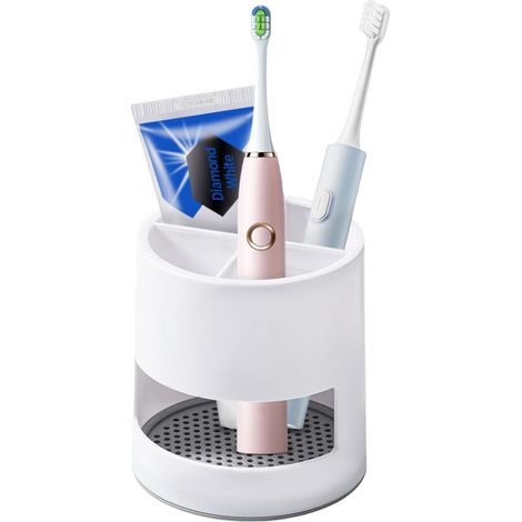 Porte-brosses à dents - Porte-brosses à dents de salle de bain - Étagère de rangement - Porte-baguettes - Porte-brosses à dents à quatre compartiments - Plastique - Blanc (1/5)