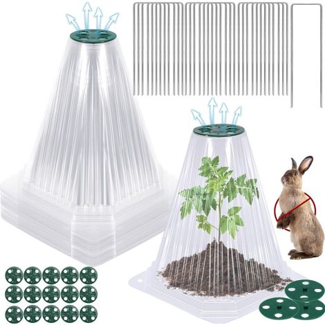 Cloche de jardin, lot de 20, transparente, avec aération rotative - Cloche réutilisable pour la protection contre le gel, mini-serre avec 40 piquets pour le sol, idéale pour les semis et les légumes d (1/5)