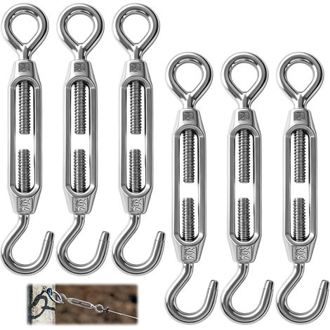 304 Stainless Steel Tensioners, Set of 6 Adjustable Clothes Line Tensioner, Corrosion Resistant Stainless Steel Tensioner for Shade Sail, Clothesline, Garden and Outdoor Rope (1/5)